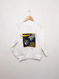 Hanes スウェット NAVY物 プリント USA製 ホワイト S