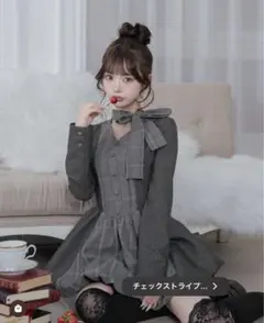 チェックストライプバルーンミニワンピース/Darich