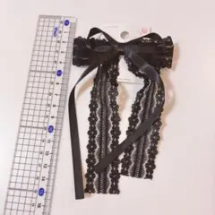セリア　ヘアクリップ　ブラック　レースリボン　ゴスロリのサムネイル