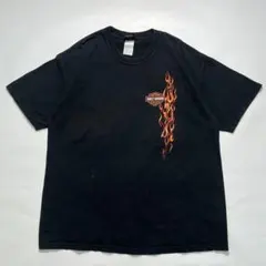 00s ハーレー USA製 フレイム Tシャツ XL 黒 炎チェーン○8897