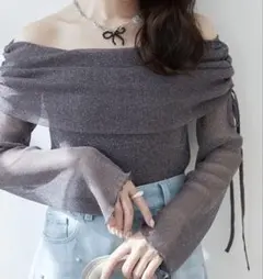 MAJESTIC LEGON オフショルラメチュールトップス