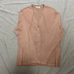 【難あり】ウール100% Vネック カーディガン サーモンピンク　ミセスシニア