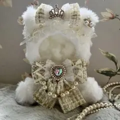 b214 ぬい服 12cm ちびぐるみ 着ぐるみ おすわり 白黒 王冠 猫セット