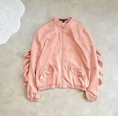 美品 ZARA ザラ 袖フリル ブルゾン ジャンパー ピンク MA-1 春 S
