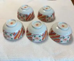 赤絵菊、丼揃5個