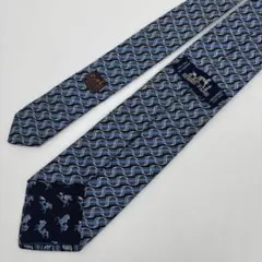 極美品✨ HERMES ネクタイ 波 総柄 水色 SILK 100%