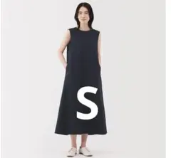 無印良品 婦人 風を通す ストレッチサッカー　スリーブレスワンピース　Sブラック