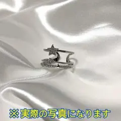 大人気‼️トリプル ラインリング 銀シルバー星 大 CZ ダイヤ オープン 指輪