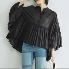 HERITANOVUM ヘリテノーム　ラッフルバンドカラーシャツ