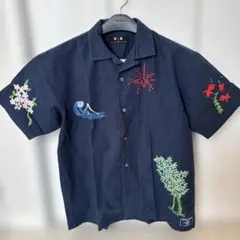 め0639着物リメイク正絹黒留袖江戸褄豊臣系五三桐百花菊アロハシャツ