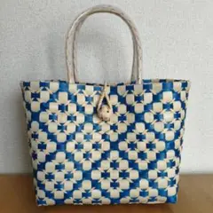 PPバンドカゴバッグ （青xクリーム色）