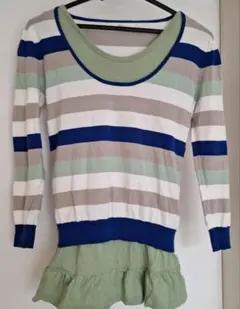 ㈱オンワード樫山 七分袖 パフスリーブ ボーダーニットセーター M