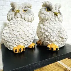 昭和レトロ フクロウ陶器置物 ペア 縁起物 インテリア 台座付き