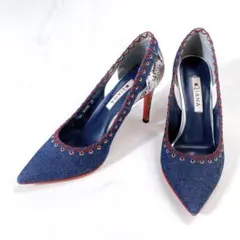 DIANA ダイアナ ポインテッドトゥ デニム レッドソール ネイビー 23cm