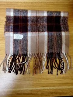 極上肌触り カシミヤフィール マフラー ブラウン チェック 美品