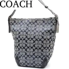 【美品】COACH シグネチャー ワンショルダーバッグ キャンバス ネイビー系