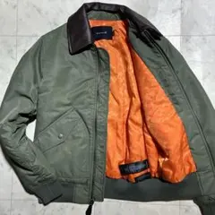 未使用級/L相当　COACH フライトジャケット　襟レザー　カーキ　シグネチャー
