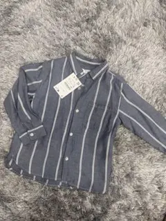 長袖シャツ ネイビー/ホワイトストライプ 110cm