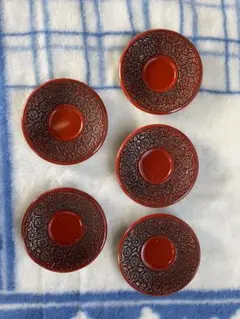 未使用品　鎌倉彫　アジサイ模様の茶托5枚　アンティーク　昭和 未使用品 鎌倉彫 アジサイ模様の茶托5枚 アンティーク 昭和 2025