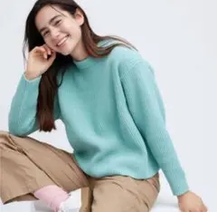ユニクロ　ウォッシャブルソフトニットクルーセーター　長袖　M　ミントグリーン