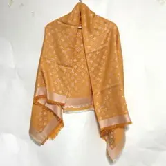 ルイヴィトン 大判 シルク ウール ショール モノグラム オレンジ 中古