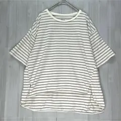ikka フィッシュテール ボーダーカットソー　アイボリー　L