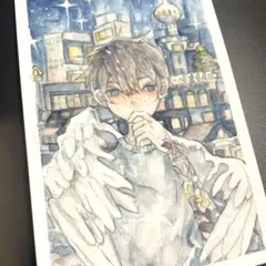 アナログ　創作イラスト　水彩　ハガキサイズ　オリジナル　街