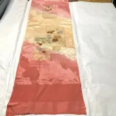 着物-帯揚げ207【正絹】華やか花文様×金彩が映えピンク×ベージュグラデーション