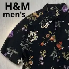【M】H&M 花柄 半袖シャツ ブラック アロハシャツ　ボタニカル　綿100%のサムネイル