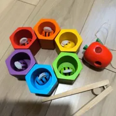 【美品】PlanToys プレイトイズ Beehives とりんごの紐通し