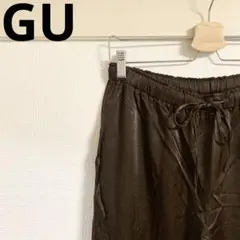 GUジーユー サテンイージーパンツ　ブラウン　XLサイズ ワイドパンツ
