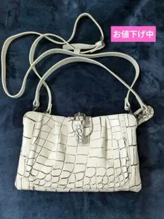 極美品 バニラクロコダイル アクセサリーポーチ 2way 目地染め 白 ワニ