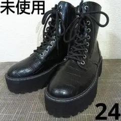 未使用　H&M サイドジップ　ショートブーツ　厚底　24