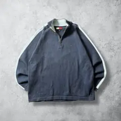 90s00sトミーヒルフィガーコットンニット刺繍ハーフジップ切替ネイビーXL古着