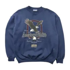 USA 古着 クルーネック スウェット トレーナー プリント ネイビー メンズL