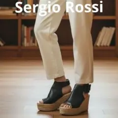 Sergio Rossi　セルジオロッシパンプスレザーオープントゥサンダル 黒