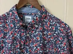 ZARA ザラ メンズ カジュアル BD シャツ M 花柄 ネイビー