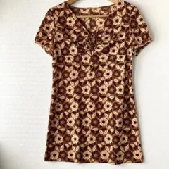 美品　『ミシェルクラン』 チュニック 花柄 ブラウン Lサイズ ワンピース