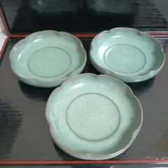 馬和子作　青磁 貫入 銘々皿 3枚セット レトロのサムネイル