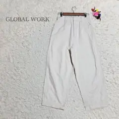 グローバルワーク　デニム　ハイウエスト　体型カバー　ゆったり　M オフホワイト