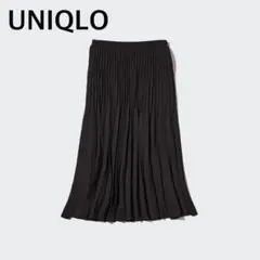 ユニクロ プリーツスカート ウエストゴム ロング フレア シフォン素材 黒