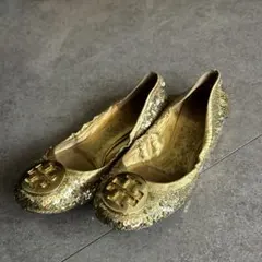 トリーバーチ　ゴールドスパンコールパンプス　フラットシューズ