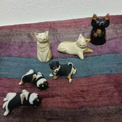 猫と犬の置物6体セット いぬ　ねこ　陶器　鋳物　癒し　ほのぼの