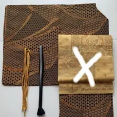 黒地小紋と帯締め2本の３点セット　黄八丈帯締め