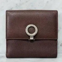 BVLGARI ブルガリ 二つ折り財布 本革 ブラウン サークルロゴ リング 銀のサムネイル