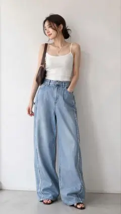 ライトブルーデニム ワイドレッグパンツのサムネイル