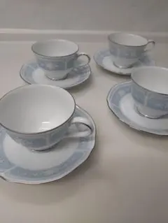 noritake レースウッドシルバー　カップ&ソーサー 4客