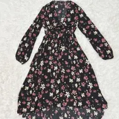【SHEIN】ワンピース　長袖　花柄　ウエストゴム　サイズ XS