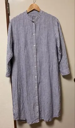 【無印良品】リネン ストライプ Mサイズ 長袖シャツワンピース