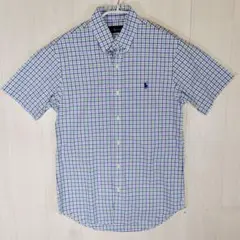 新品・タグ付　ラルフローレン　半袖シャツ　ボタンダウン　チェック　刺繍ロゴ　XS
